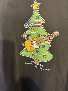 Life Is Good Black Long Sleeve Tee with Green Christmas Tree Guitar Graphic